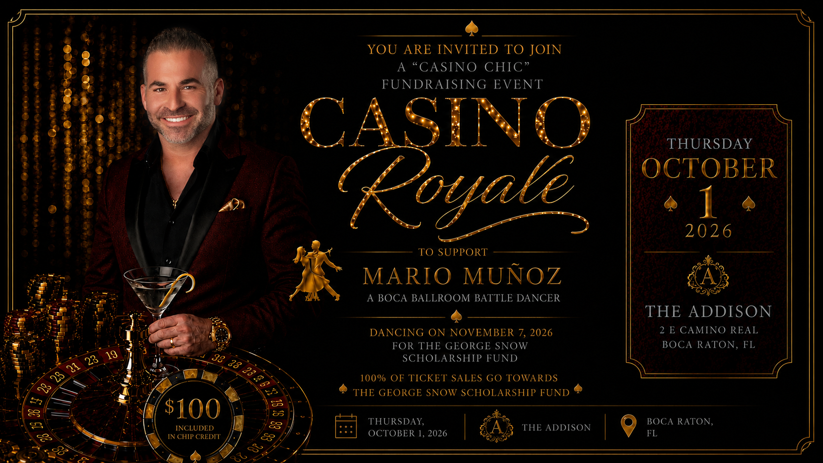 Casino Royale fundraising event supporting Mario Muñoz for Boca’s Ballroom Battle