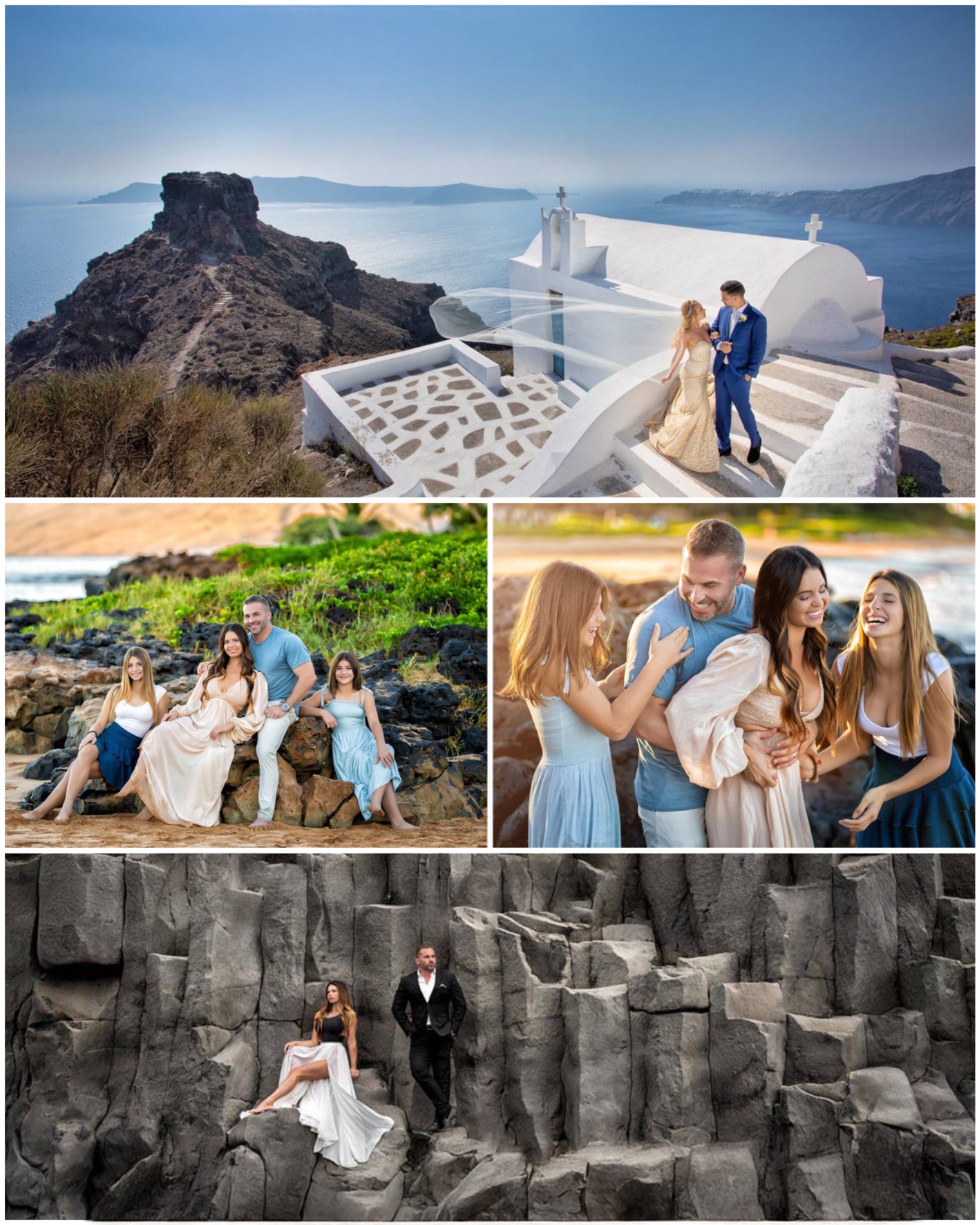 Muñoz family legacy collage featuring destination wedding, family portrait, candid family moment, and fine-art portraiture